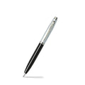 Sheaffer 100 Glossy Black Barrel Ballpoint Pen With Brushed Chrome Cap angled writing shot