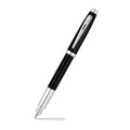 Sheaffer 100 Glossy Black Lacquer Fountain Pen With Chrome-Plated Trims angled writing shot