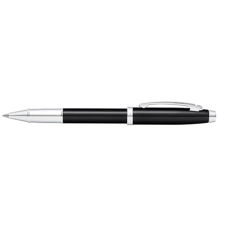 Sheaffer 100 Glossy Black Rollerball Pen With Chrome-Plated Trims full side profile