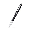 Sheaffer 100 Glossy Black Rollerball Pen With Chrome-Plated Trims angled writing shot