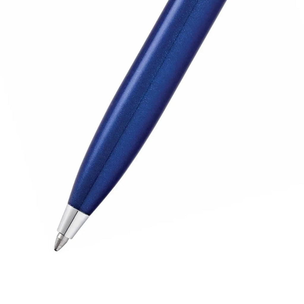 Sheaffer 100 Glossy Blue Ballpoint Pen With Chrome Trims barrel and tip section