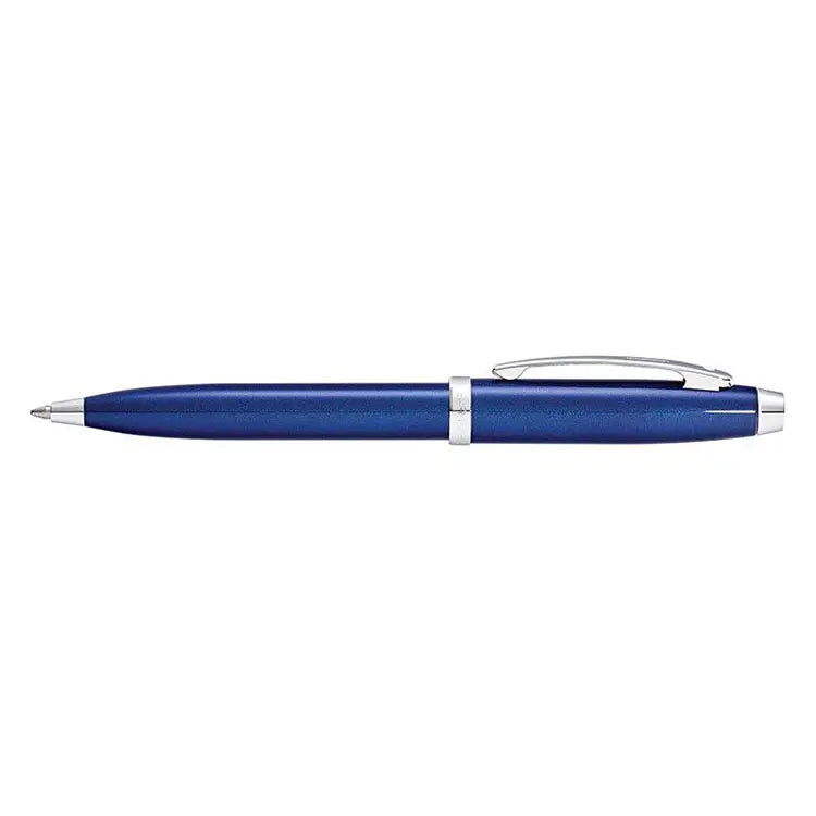 Sheaffer 100 Glossy Blue Ballpoint Pen With Chrome Trims full side profile