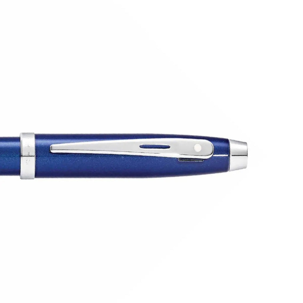 Sheaffer 100 Glossy Blue Ballpoint Pen With Chrome Trims clip details
