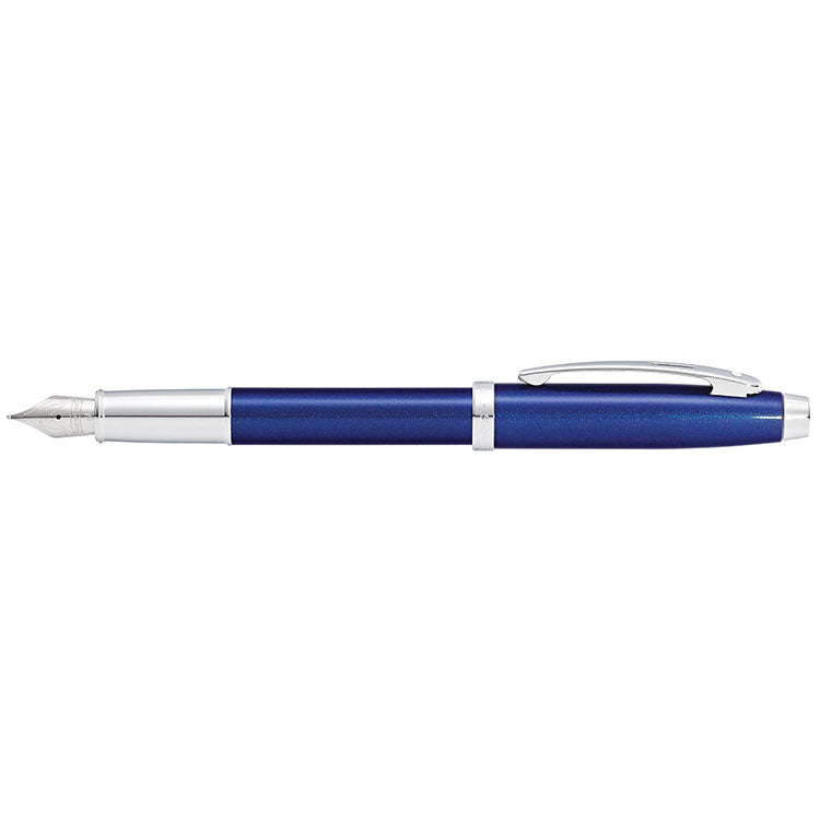 Sheaffer 100 Glossy Blue Fountain Pen With Chrome Trims full side profile
