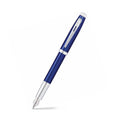 Sheaffer 100 Glossy Blue Fountain Pen With Chrome Trims angled writing shot