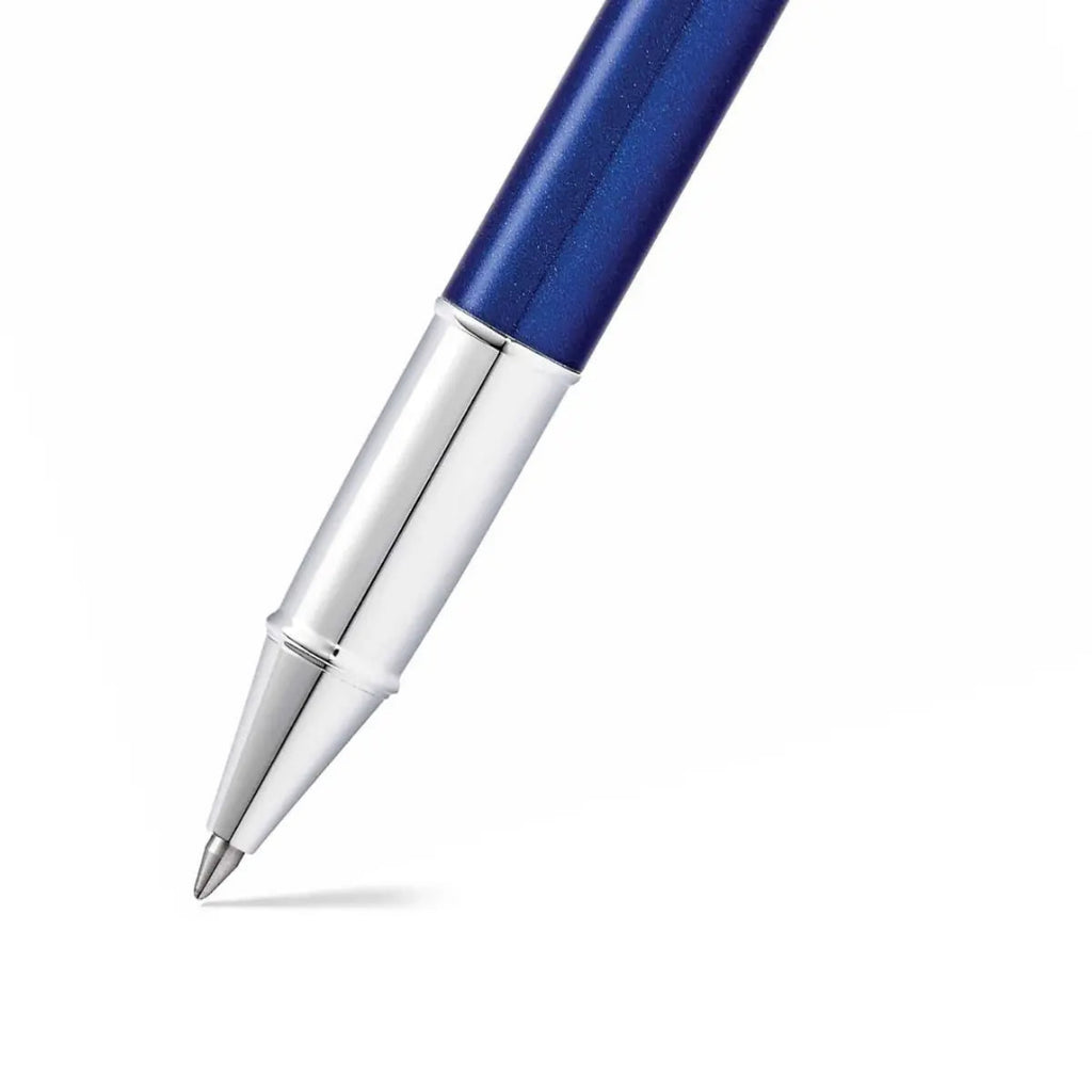 Sheaffer 100 Glossy Blue Rollerball Pen With Chrome Trims barrel and tip section