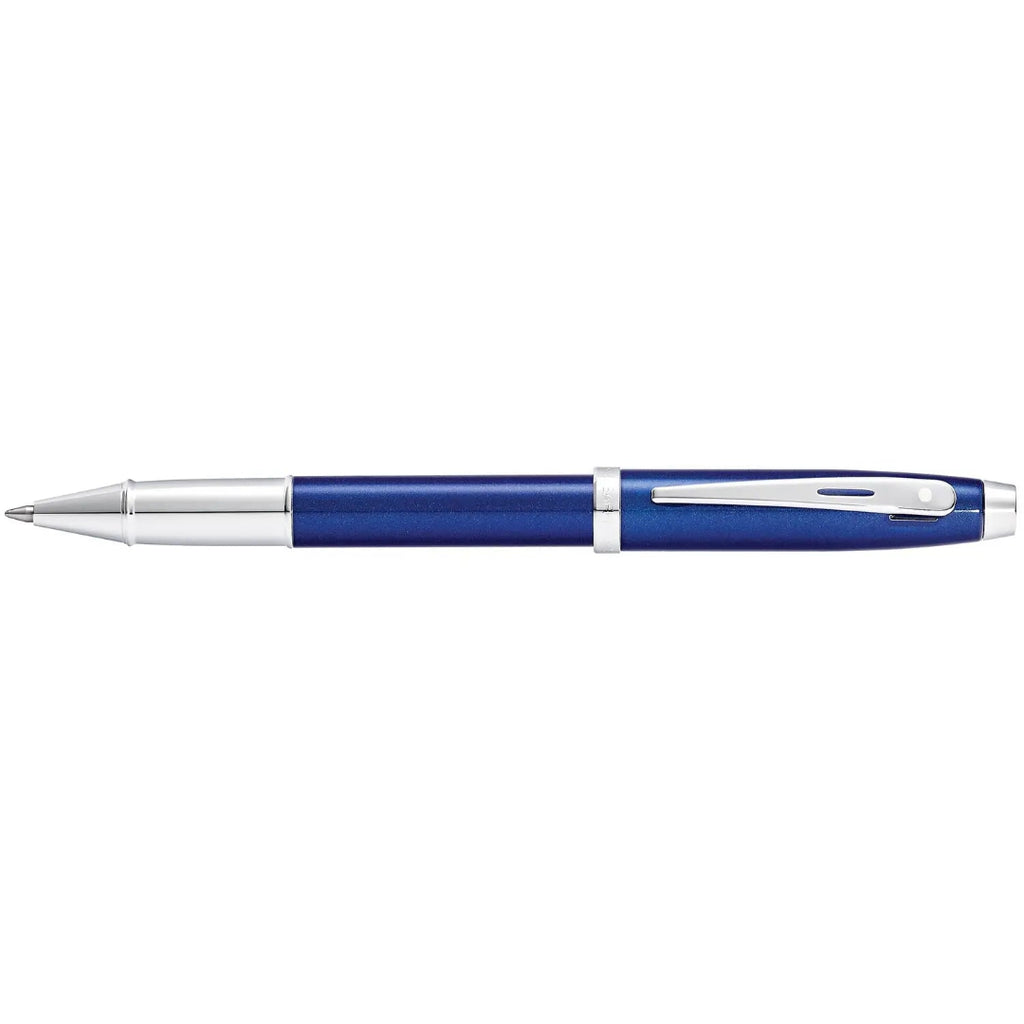 Sheaffer 100 Glossy Blue Rollerball Pen With Chrome Trims side profile