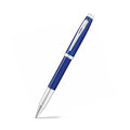 Sheaffer 100 Glossy Blue Rollerball Pen With Chrome Trims angled writing shot
