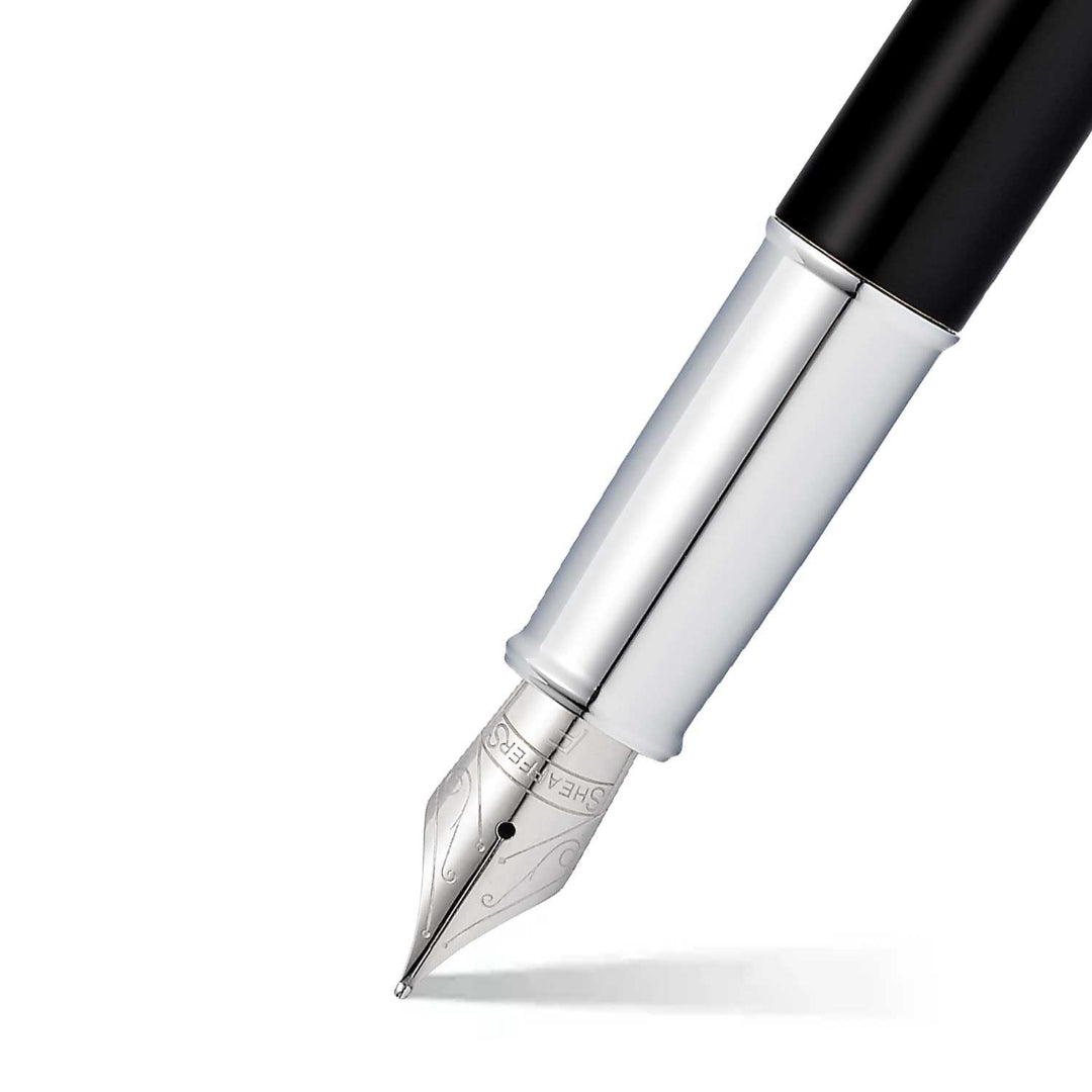 Sheaffer 100 Matte Black Fountain Pen With Chrome Trims barrel and tip section