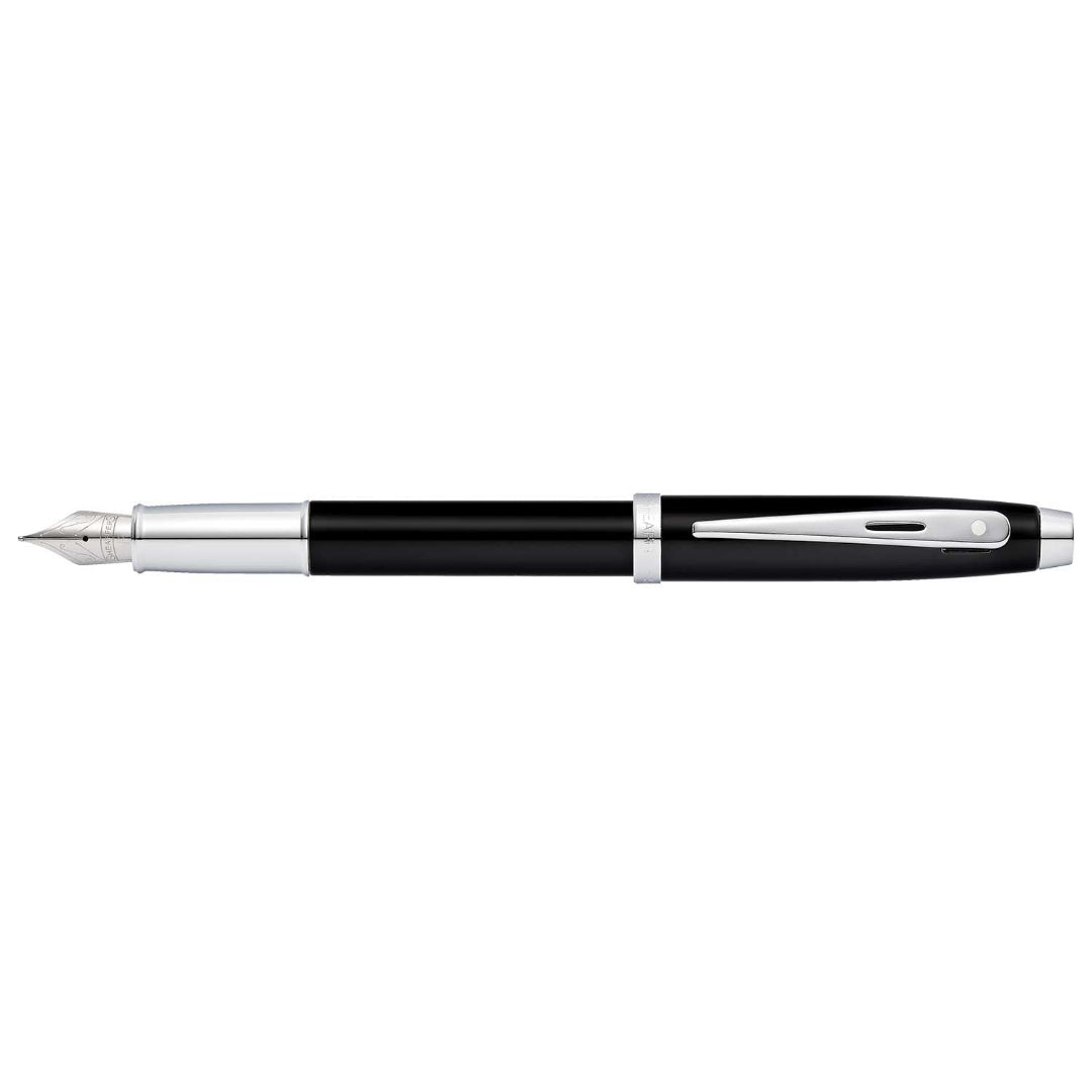 Sheaffer 100 Matte Black Fountain Pen With Chrome Trims full side profile