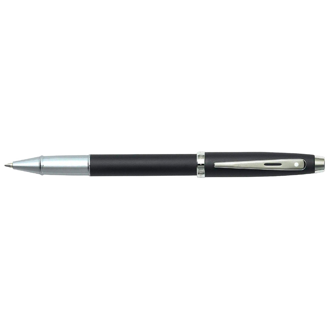 Sheaffer 100 Matte Black Rollerball Pen With Chrome Trims full side profile