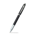Sheaffer 100 Matte Black Rollerball Pen With Chrome Trims angled writing shot
