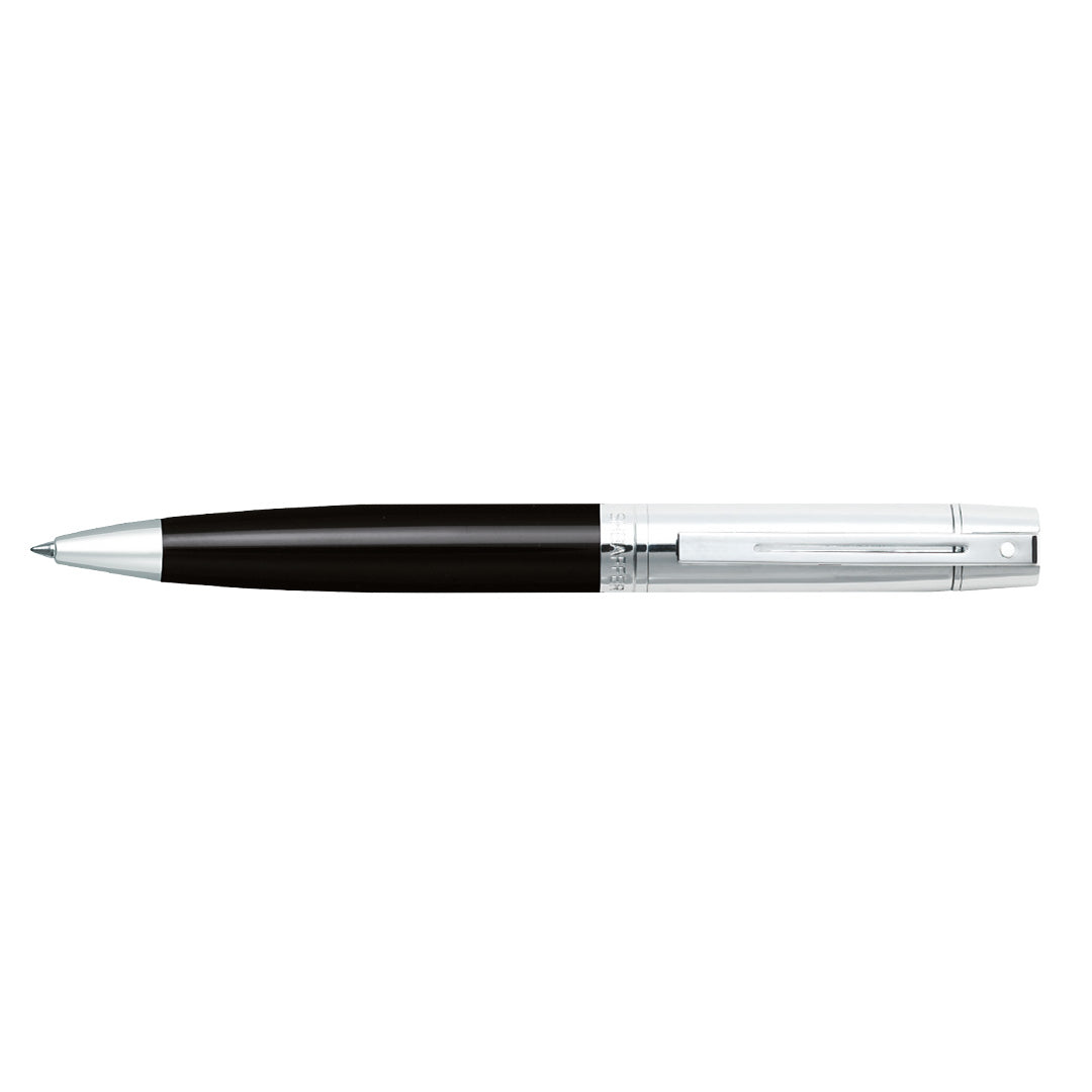 Sheaffer 300 9314 Glossy Black Ballpoint pen with Chrome Cap and Chrome Trims full side profile