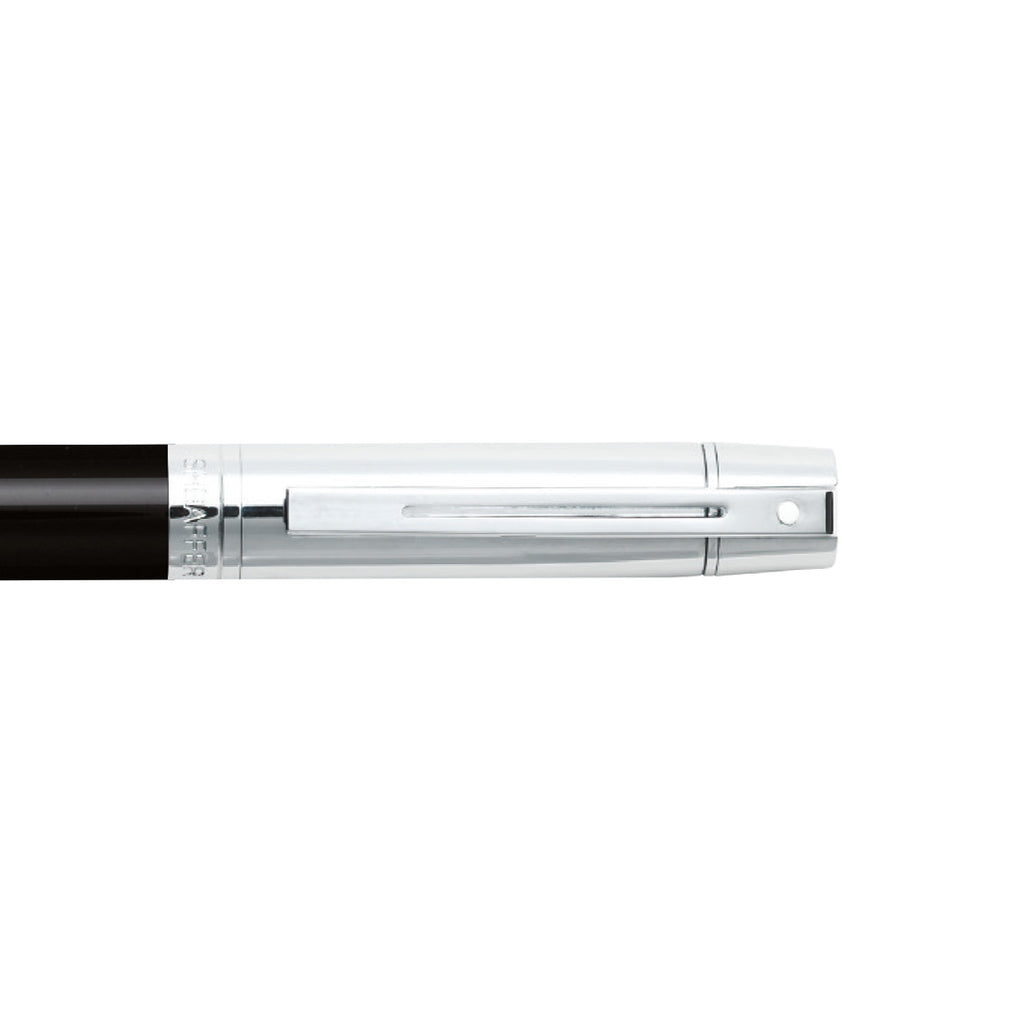 Sheaffer 300 9314 Glossy Black Ballpoint pen with Chrome Cap and Chrome Trims clip details