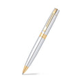 Sheaffer 300  Bright Chrome Ballpoint Pen With Gold Trims angled writing shot
