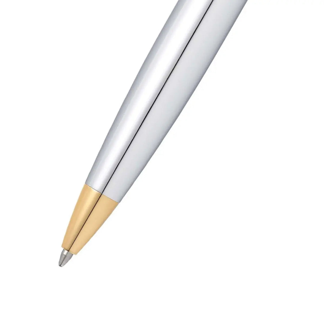 Sheaffer 300  Bright Chrome Ballpoint Pen With Gold Trims barrel and tip section