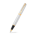 Sheaffer 300 Bright Chrome Fountain Pen With Gold Trims angled writing shot