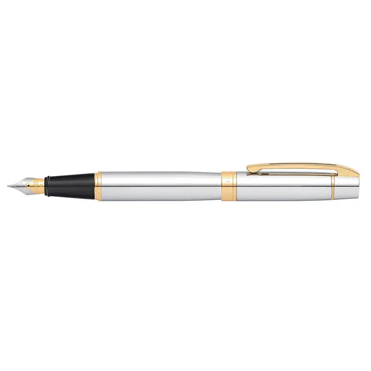 Sheaffer 300 Bright Chrome Fountain Pen With Gold Trims side profile