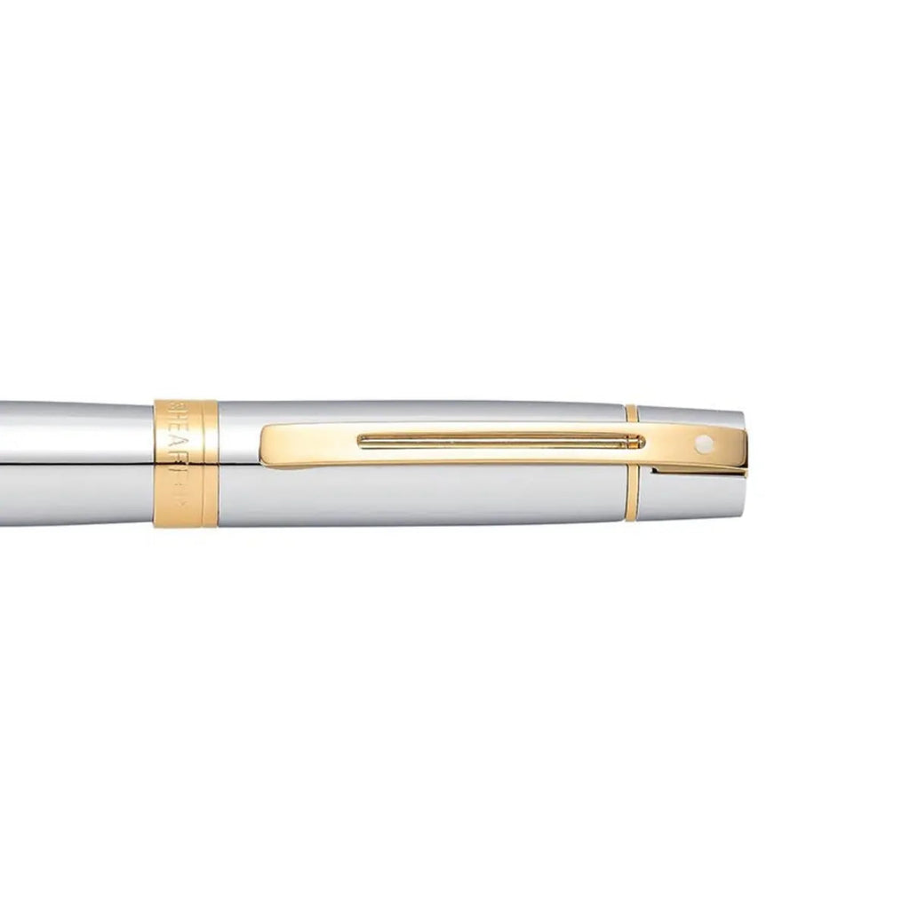 Sheaffer 300 Bright Chrome Rollerball Pen With Gold Trims clip details