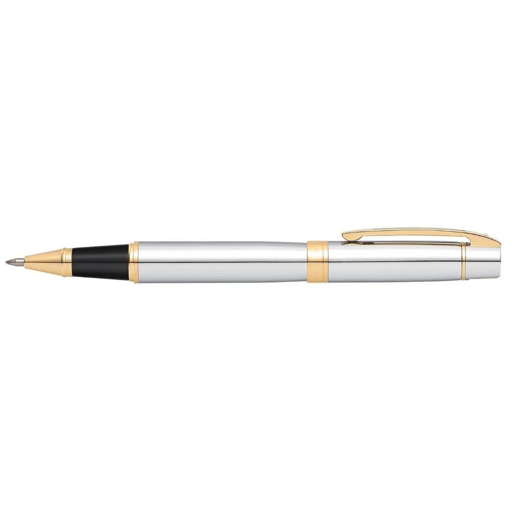 Sheaffer 300 Bright Chrome Rollerball Pen With Gold Trims side profile