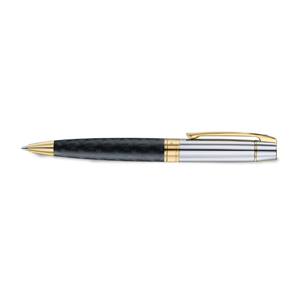 Sheaffer 300 Engraved Matte Black Ballpoint Pen With Chrome and Gold Trims side profile