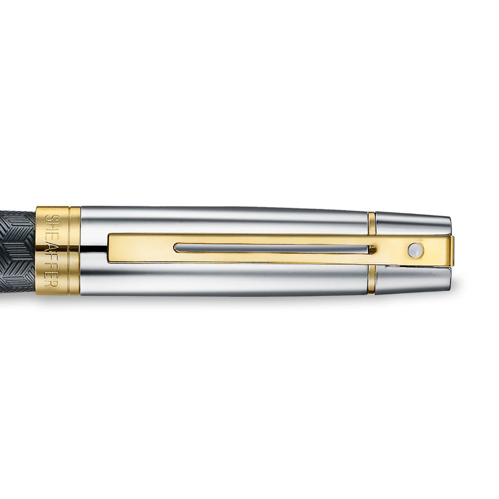 Sheaffer 300 Engraved Matte Black Rollerball Pen With Chrome and Gold Trims clip details