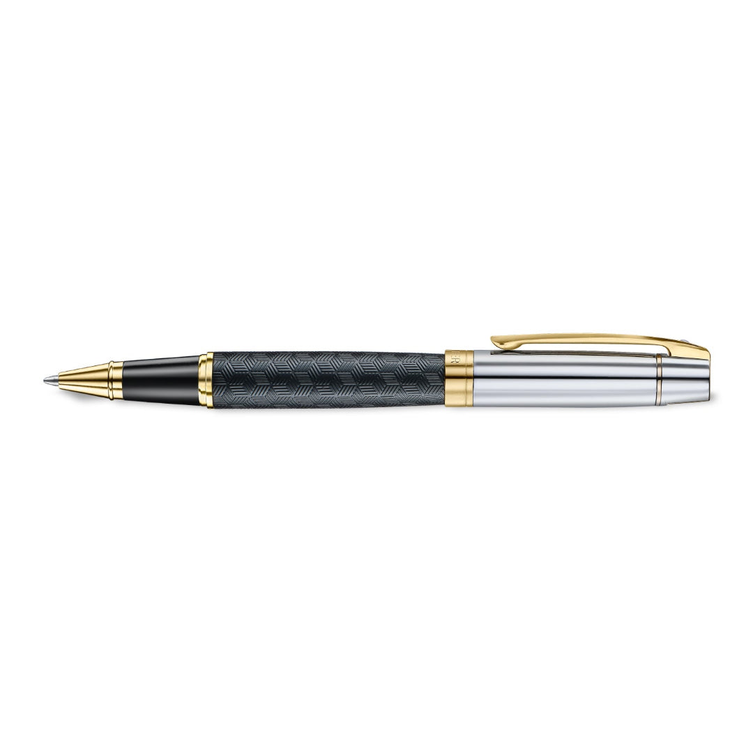 Sheaffer 300 Engraved Matte Black Rollerball Pen With Chrome and Gold Trims side profile