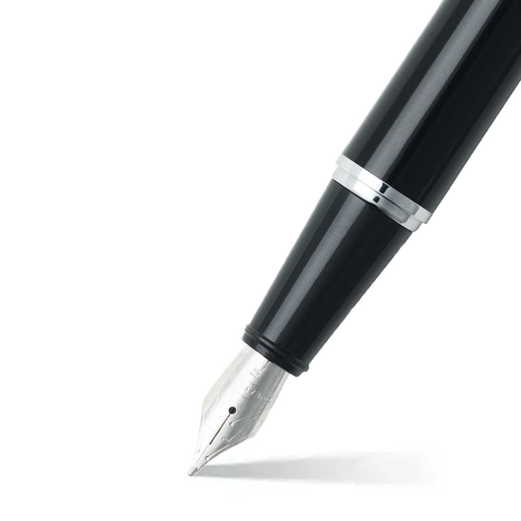 Sheaffer 300 Glossy Black and Chrome Fountain Pen With Chrome Trims barrel and tip section