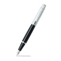 Sheaffer 300 Glossy Black and Chrome Fountain Pen With Chrome Trims angled writing shot