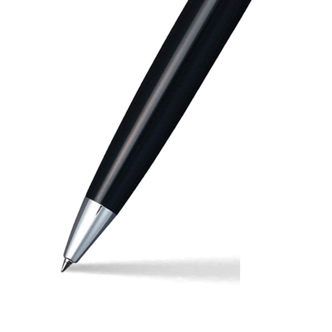 Sheaffer 300 Glossy Black Ballpoint Pen With Chrome Trims barrel and tip section