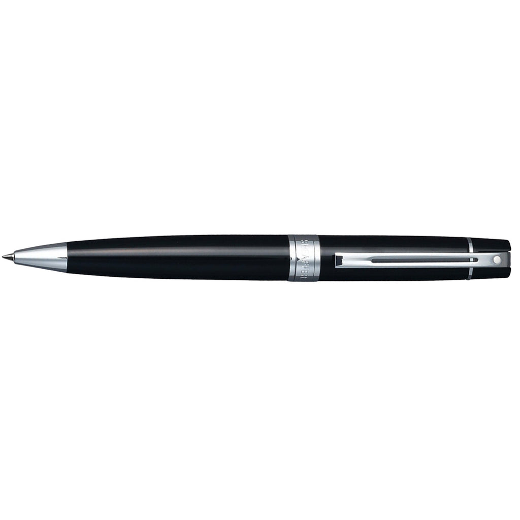 Sheaffer 300 Glossy Black Ballpoint Pen With Chrome Trims full side profile
