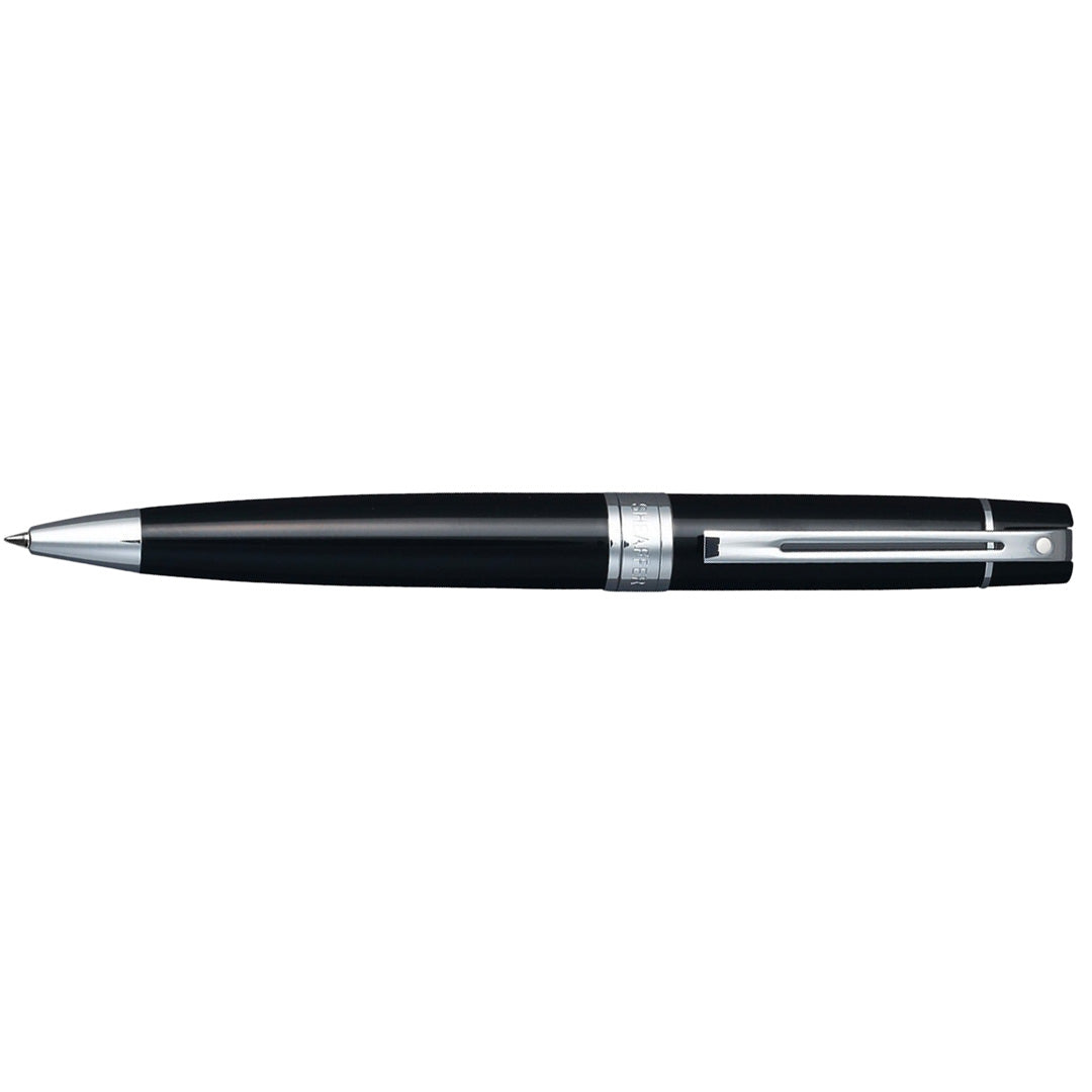 Sheaffer 300 Glossy Black Ballpoint Pen With Chrome Trims full side profile