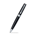 Sheaffer 300 Glossy Black Ballpoint Pen With Chrome Trims angled writing shot