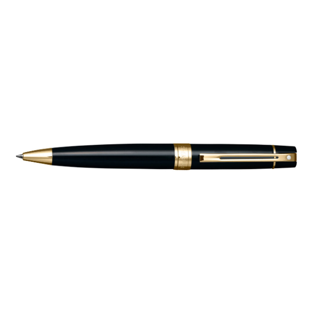 Sheaffer 300 Glossy Black Ballpoint Pen With Gold Trims full side profile