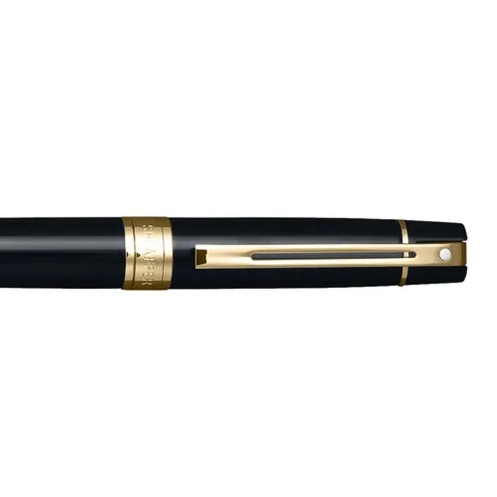 Sheaffer 300 Glossy Black Ballpoint Pen With Gold Trims clip details