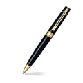 Sheaffer 300 Glossy Black Ballpoint Pen With Gold Trims angled writing shot