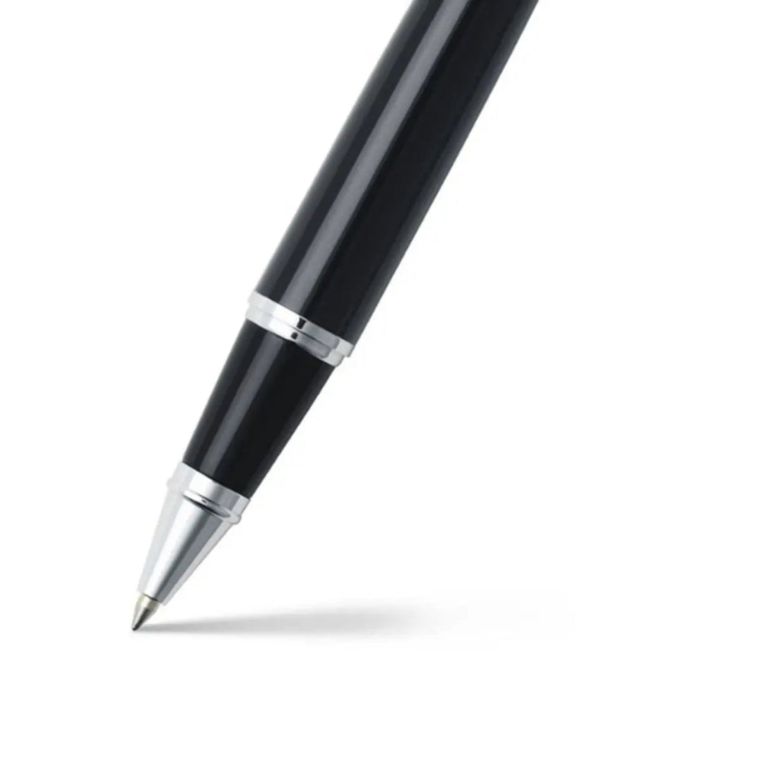 Sheaffer 300 Glossy Black Barrel Rollerball Pen With Bright Chrome Cap barrel and tip section
