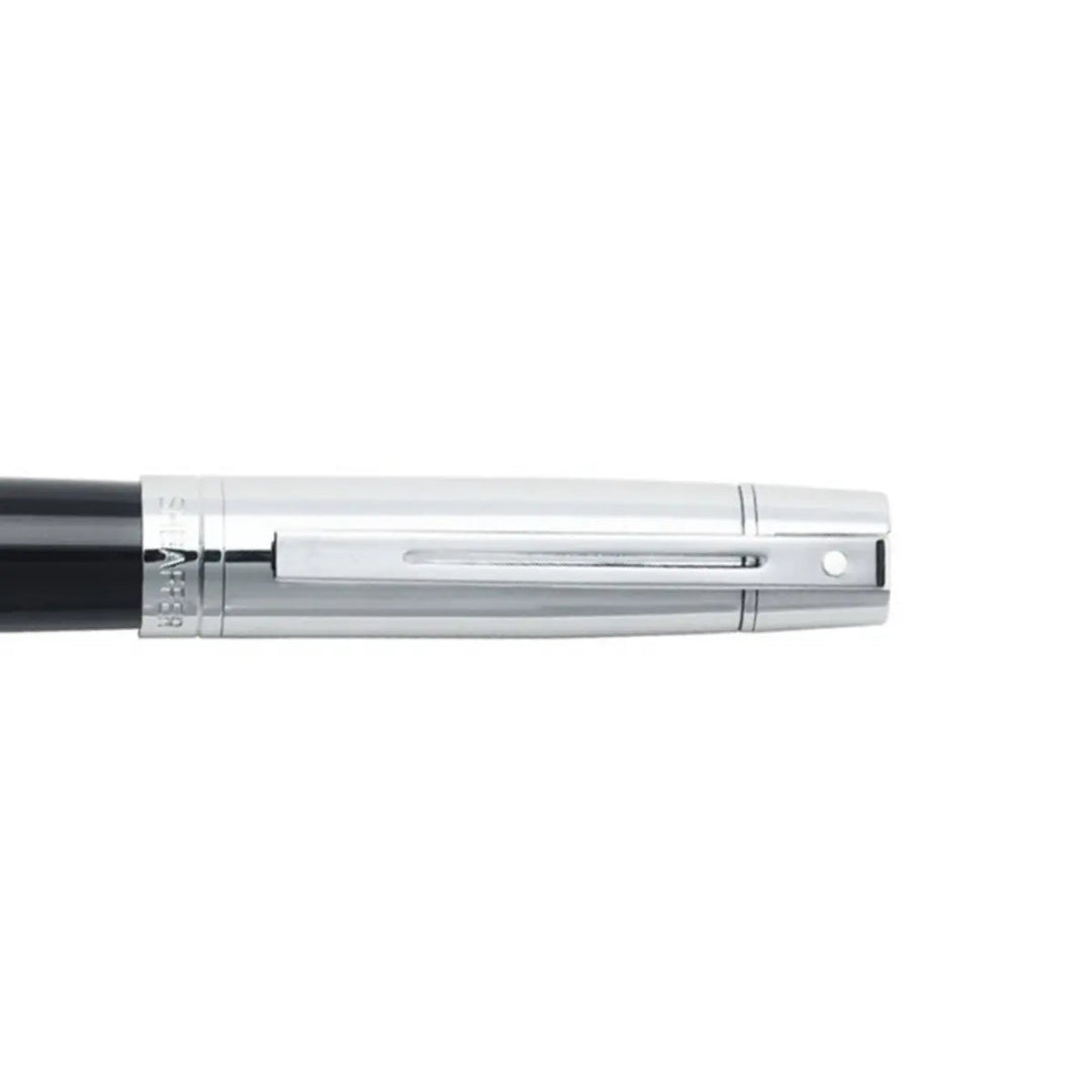 Sheaffer 300 Glossy Black Barrel Rollerball Pen With Bright Chrome Cap clip details