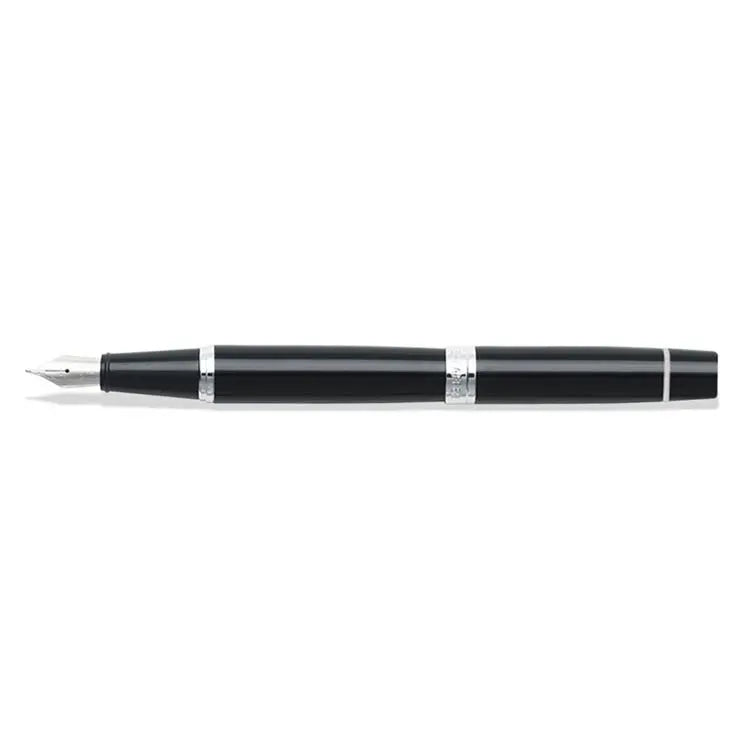 Sheaffer 300 Glossy Black Fountain Pen With Chrome Trims full side profile