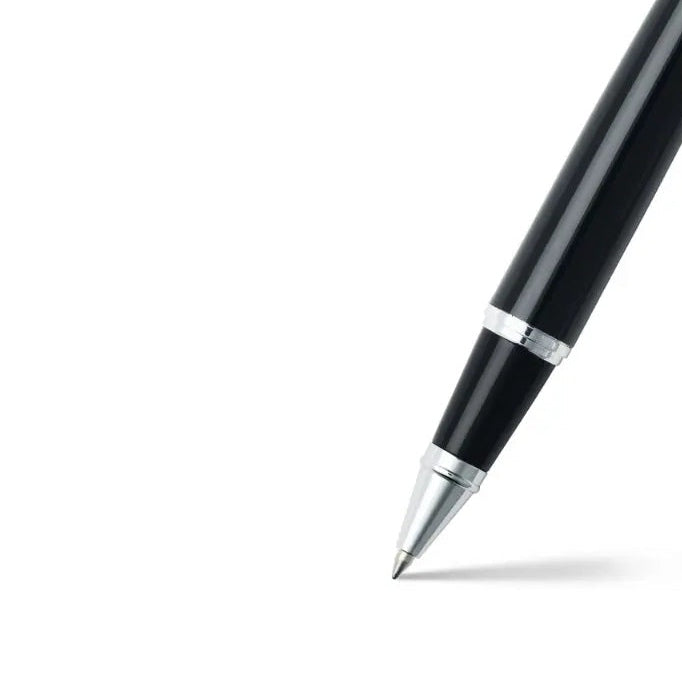 Sheaffer 300 Glossy Black Rollerball Pen With Chrome Trims barrel and tip section