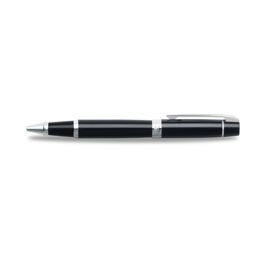 Sheaffer 300 Glossy Black Rollerball Pen With Chrome Trims full side profile