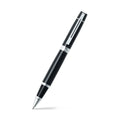 Sheaffer 300 Glossy Black Rollerball Pen With Chrome Trims angled writing shot