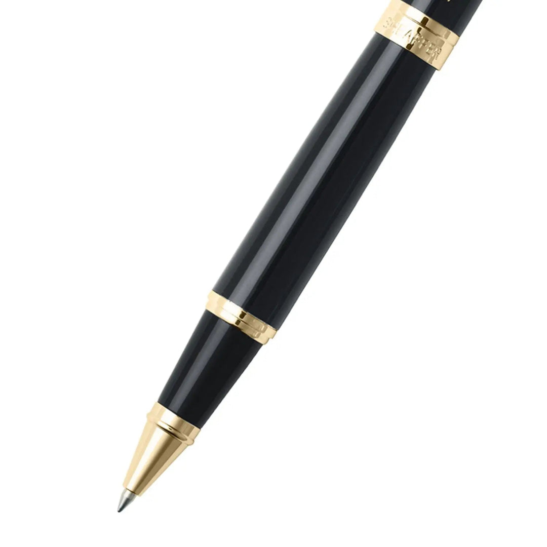 Sheaffer 300 Glossy Black Rollerball Pen With Gold Trims barrel and tip section