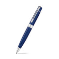 Sheaffer 300 Glossy Blue Ballpoint Pen With Chrome Trims angled writing shot