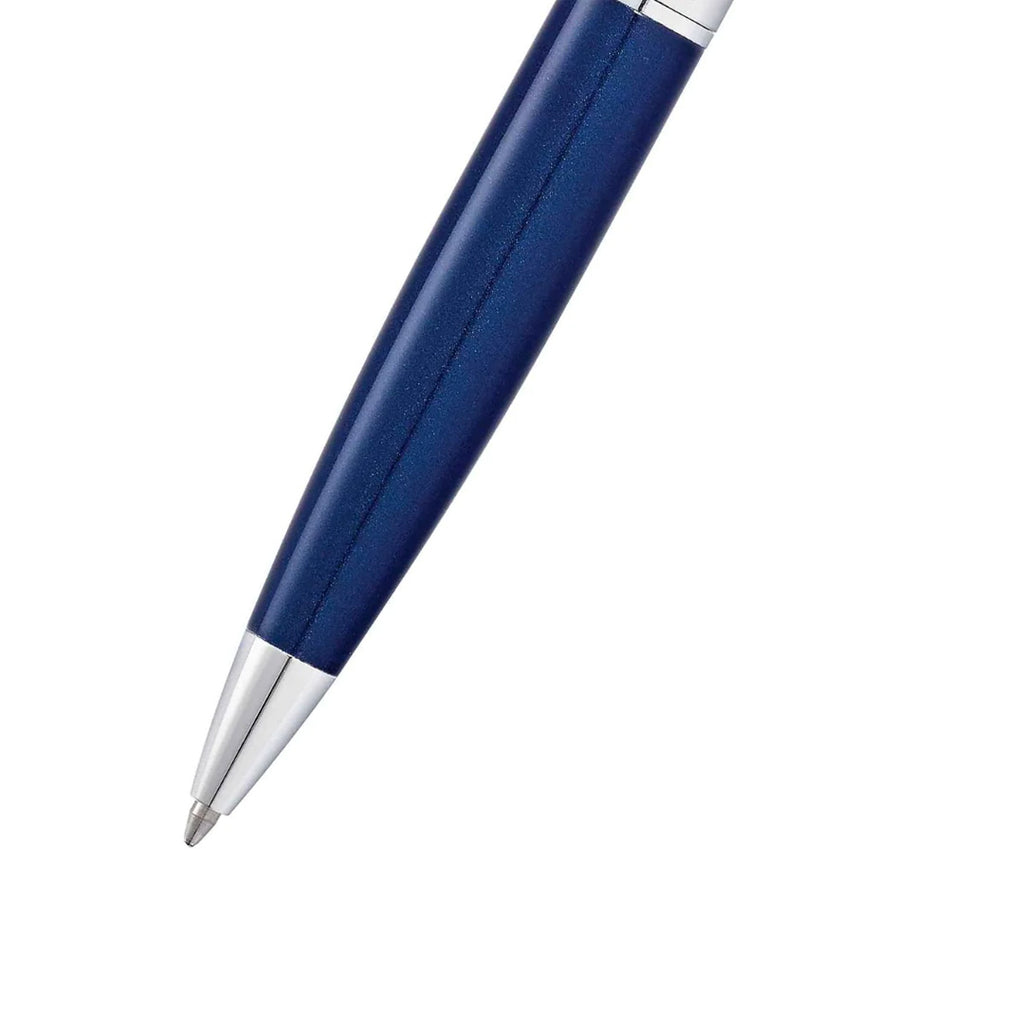 Sheaffer 300 Glossy Blue Ballpoint Pen With Chrome Trims barrel and tip section