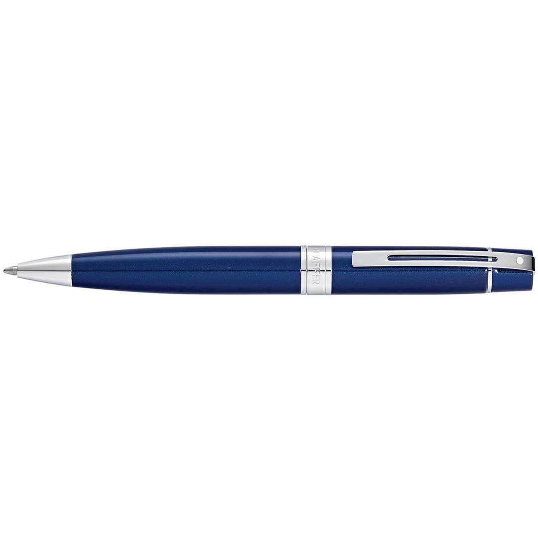 Sheaffer 300 Glossy Blue Ballpoint Pen With Chrome Trims full side profile