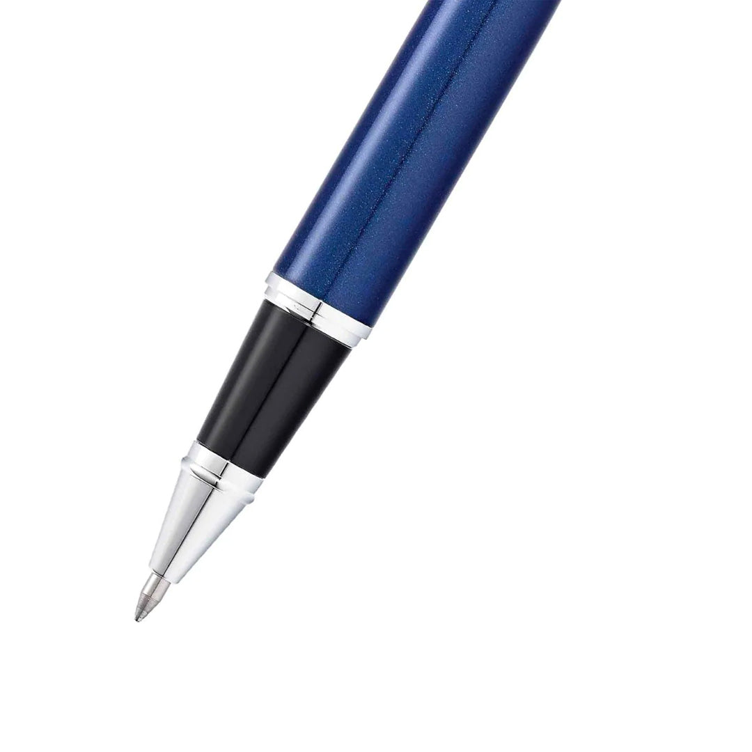 Sheaffer 300 Glossy Blue Rollerball Pen With Chrome Trims barrel and tip section