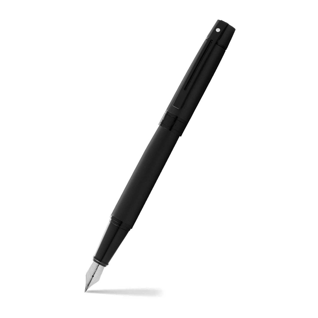 Sheaffer 300 Matte Black  Fountain Pen With Black Trims angled writing shot