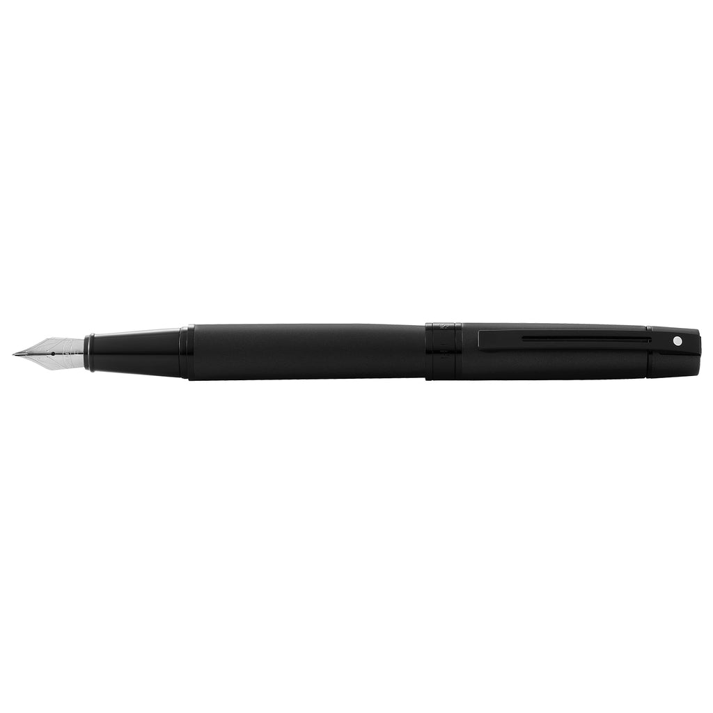 Sheaffer 300 Matte Black  Fountain Pen With Black Trims full side profile cap posted