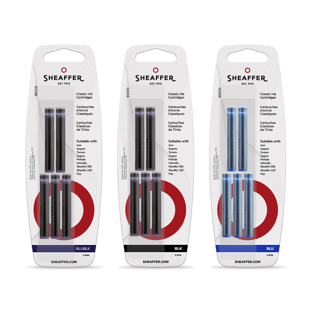 Sheaffer Classic Ink Cartridge (Pack of 5) in blue black, black and blue with packaging